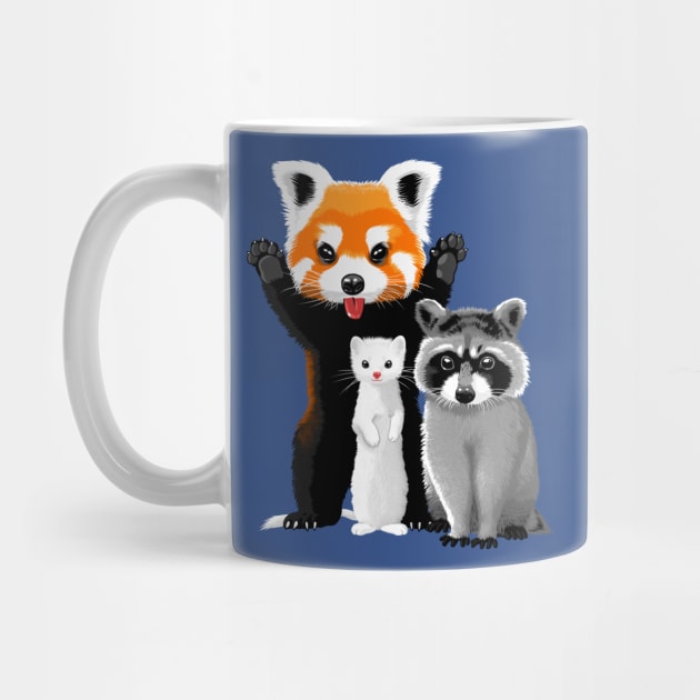 Raccoon, ferret and red panda by albertocubatas